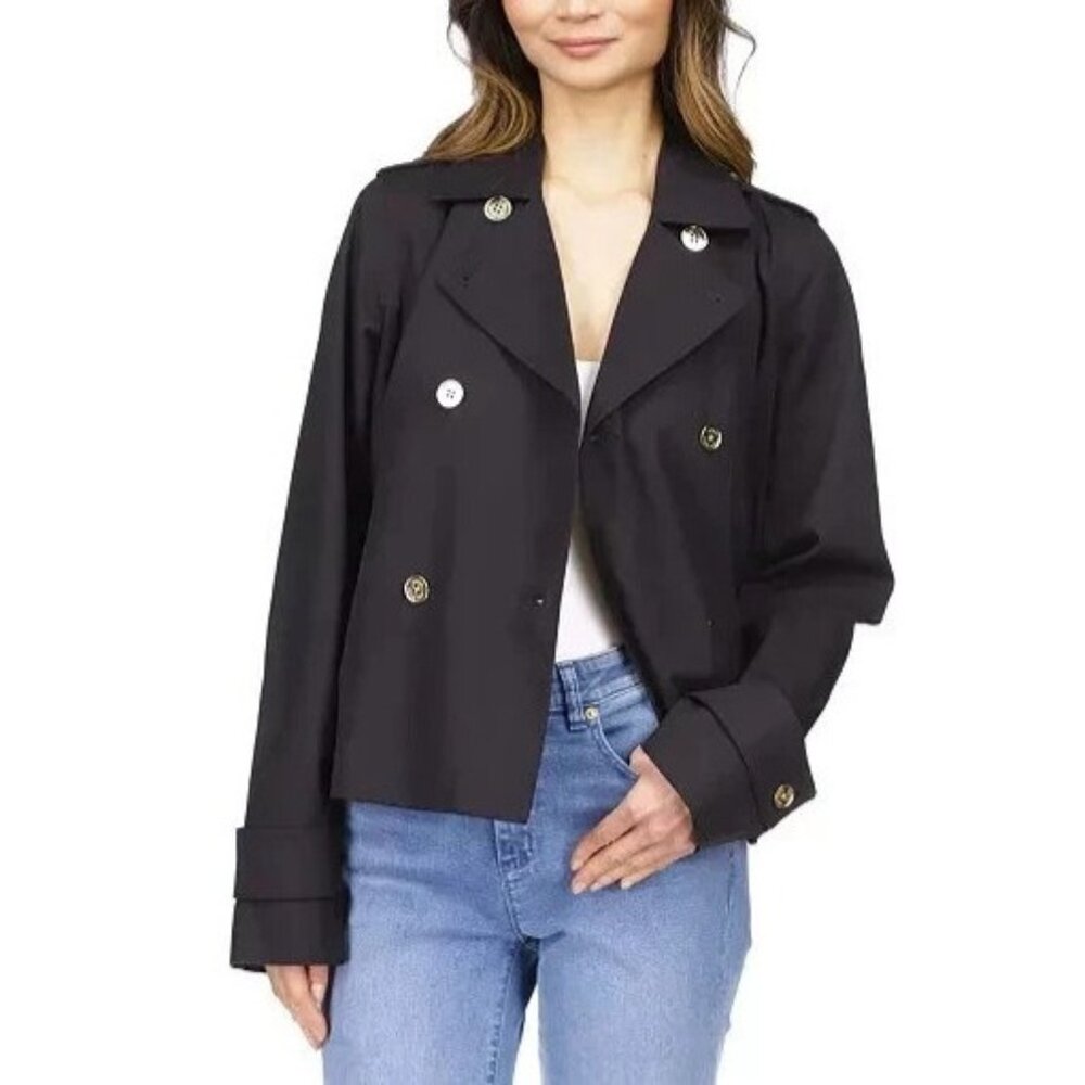 NEW Michael Kors Women's M Black Peacoat Jacket 100% Cotton - Picture 1 of 13